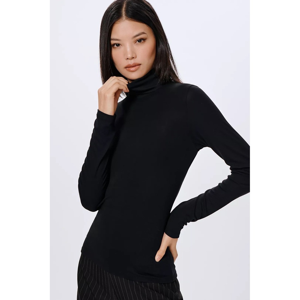 Anthropologie Black Long-Sleeve Turtleneck Top Size Small Base Layer Stretch